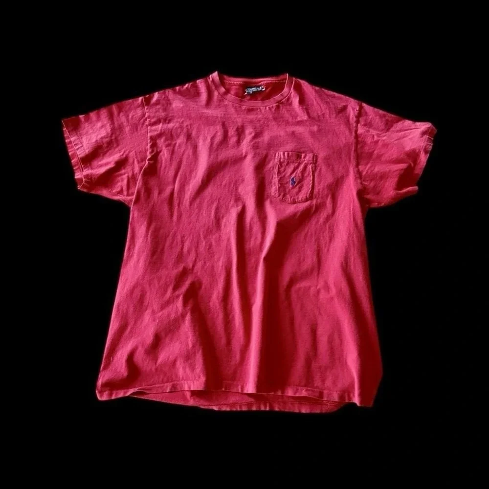 Vintage Polo‎ by Ralph Lauren Single Stitch USA Pocket T Shirt Sz XL Red Faded